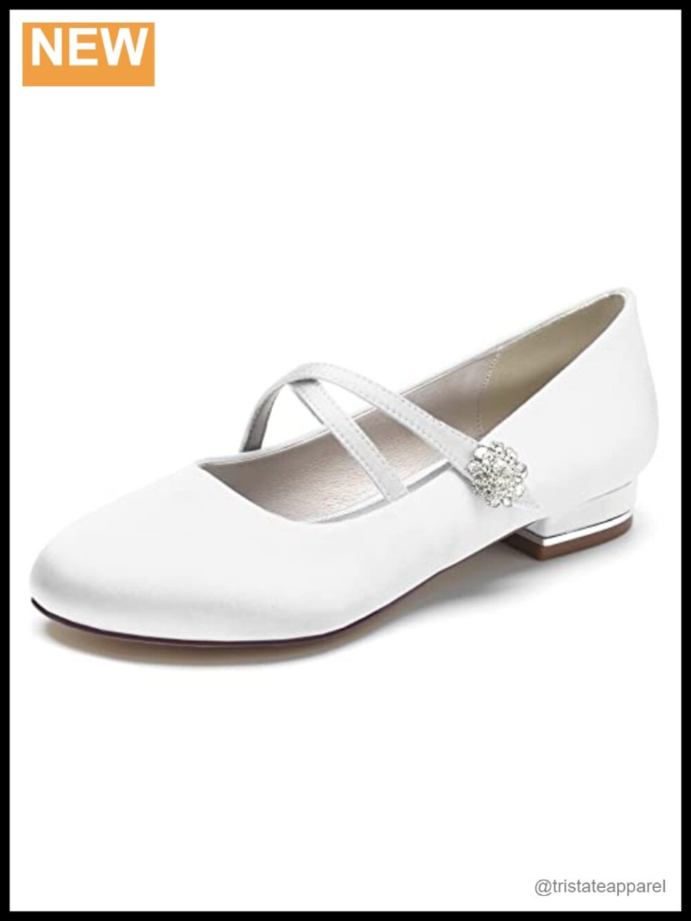 Satin Rhinestone Wedding Flats Round Toe Mary Janes Bridal Prom Shoes